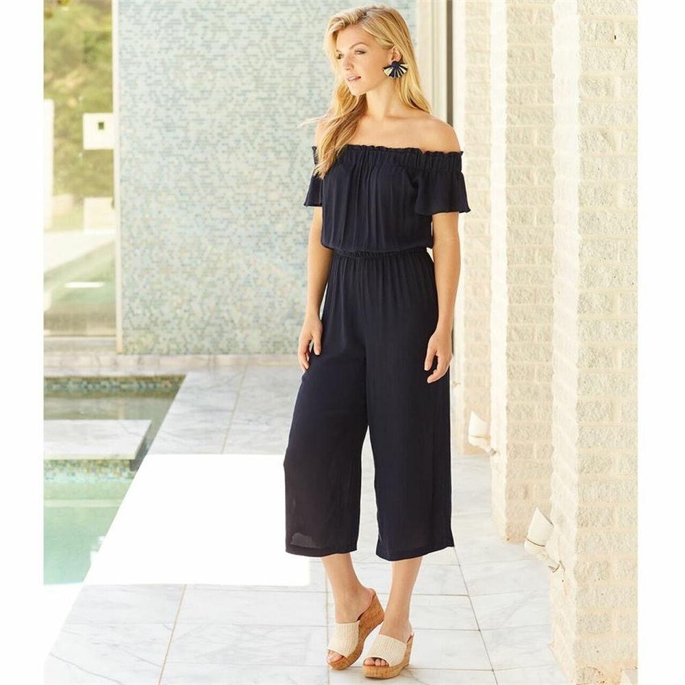 Mud Pie Navy Blue Ruffle Off The Shoulder Jumper